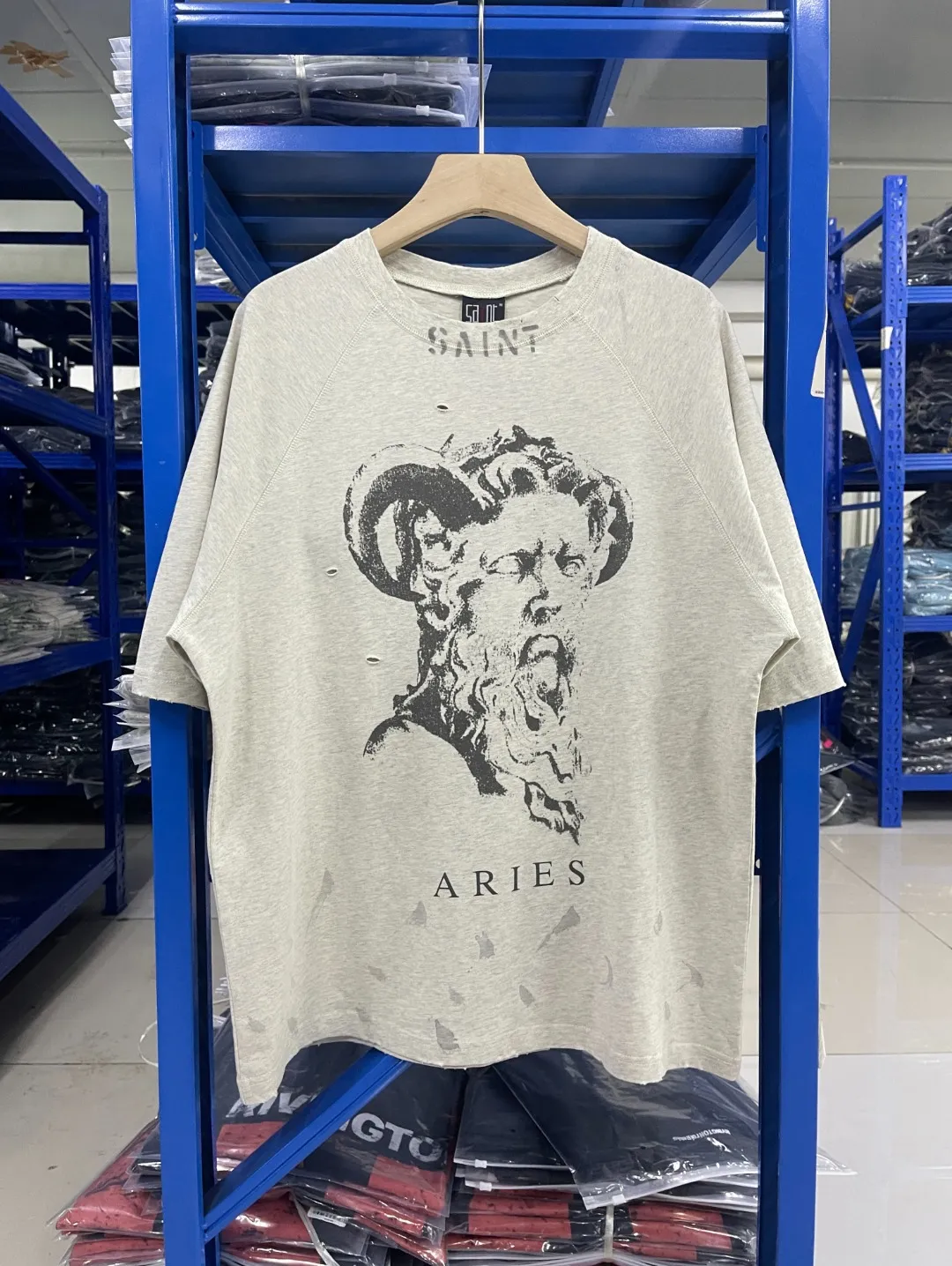 Spot ST429 style gray P146 Saint Michael 25fw new ARS_CRW SWT/MR ARIES gray old washed T-shirt size S-M-L-XL